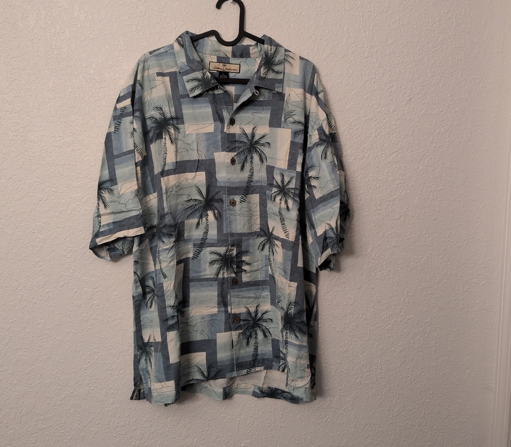 Tommy Bahama Blue Casual Button Down Shirt with Tropical Print